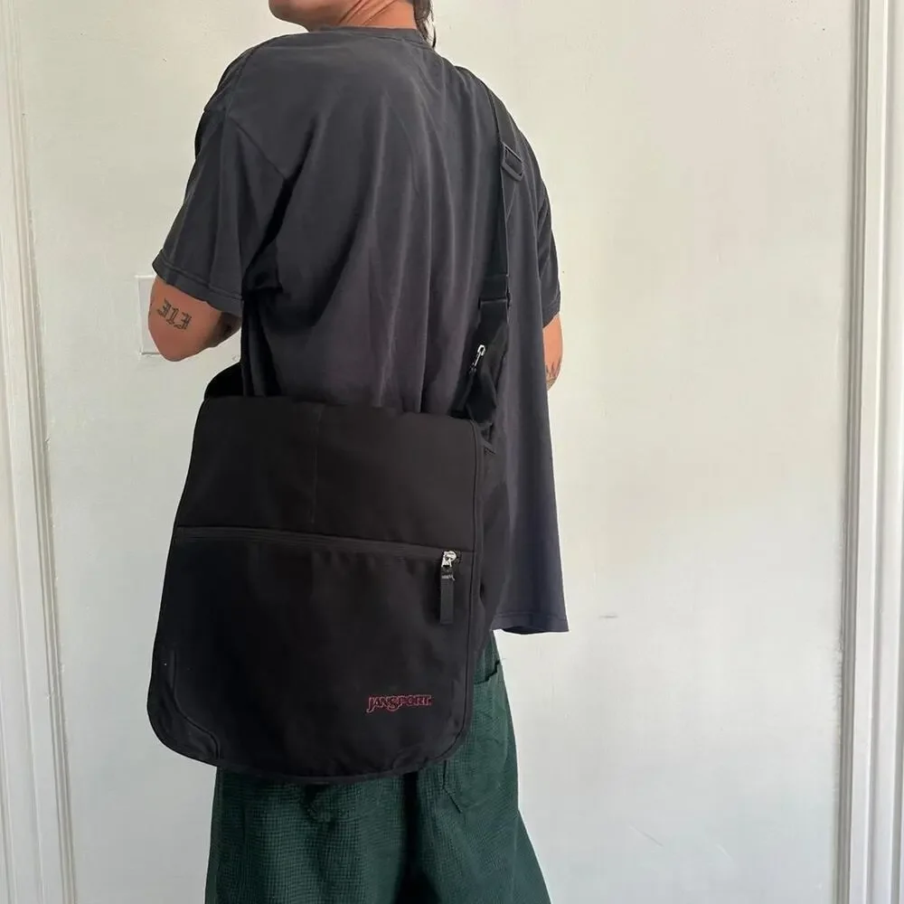Vintage Y2K Skater Black JanSport Single One Strap Messenger Side Body Backpack
